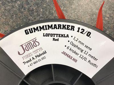 Melvold Lofottekla Rød 12/0 Rustfri 6 Kroker, 1,2mm Sene
